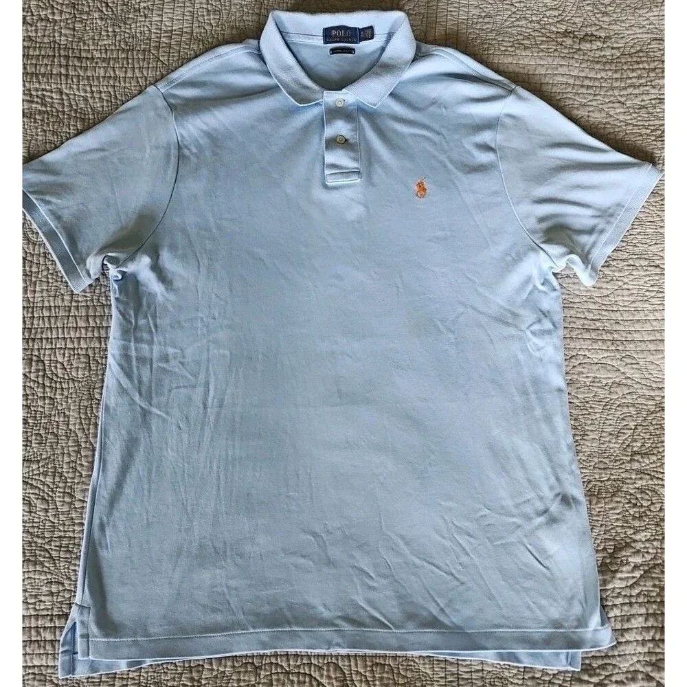 Polo Ralph Lauren XL Baby Blue Custom Slim Fit Polo Shirt Orange Pony
